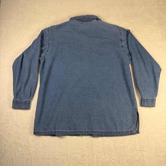 Vintage Denim Button Up Embroidered Floral Print Oversized Large Western Cottage - Picture 6 of 8